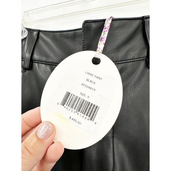 Autumn Adeigbo Lykke Black Slim Straight Crop Faux Leather Pants Size 8 NWT - Picture 4 of 6